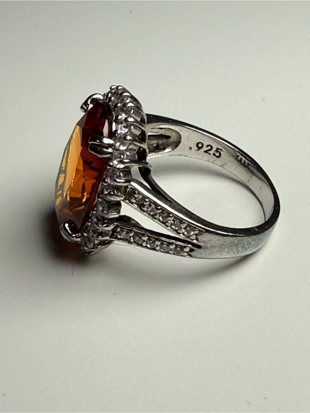 ESPO 925 Sterling Silver Simulated Citrine & CZ Halo Statement Ring